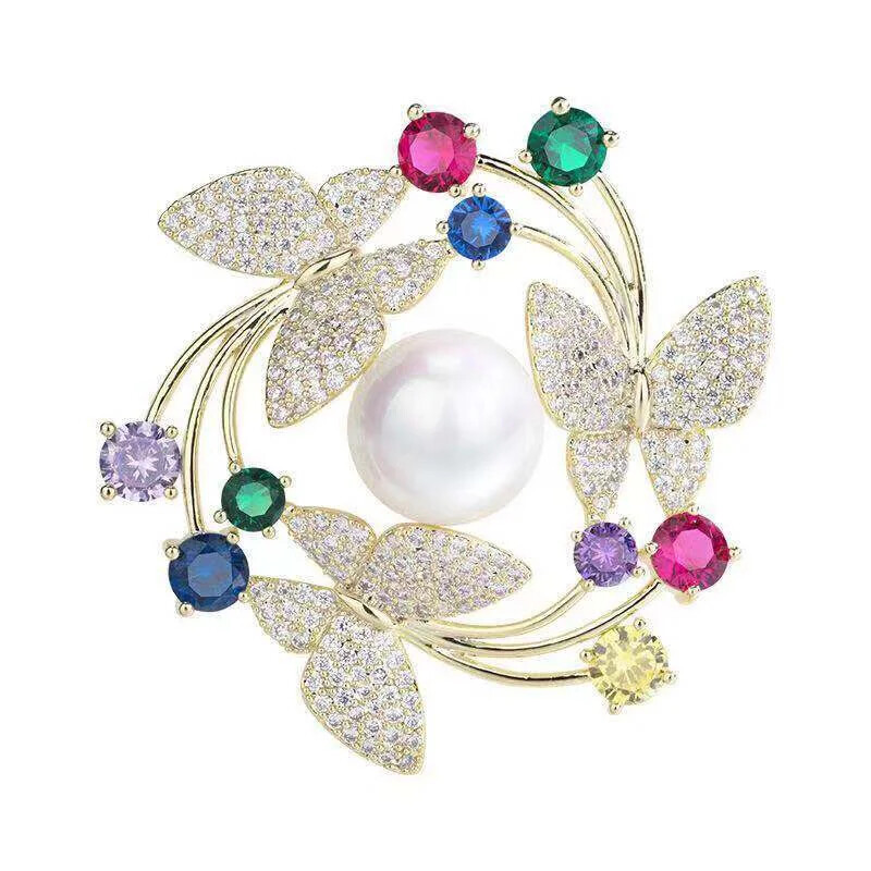 Butterfly Wreath Brooch Fashion Jewelry Suit Pin Gemstone Inlaid Generous Brooch
