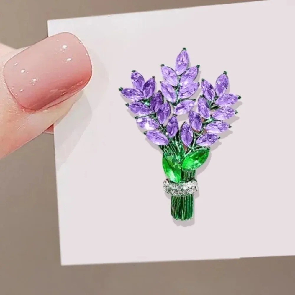 Purple Lavender Crystal Flower Brooch Elegant Rhinestone Pin Gift for Women New
