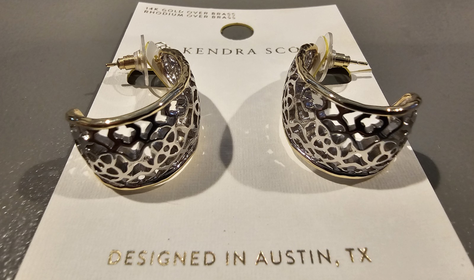Kendra Scott Hoop Earrings Rhodium Over Brass Gold/Silver Butterfly Back MPN