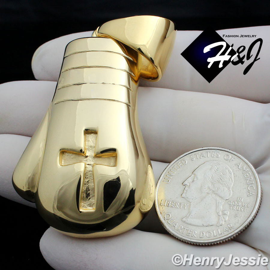 18-40″Stainless Steel 9mm Gold Plated Cuban Chain Boxing Glove Cross Pendant*P79