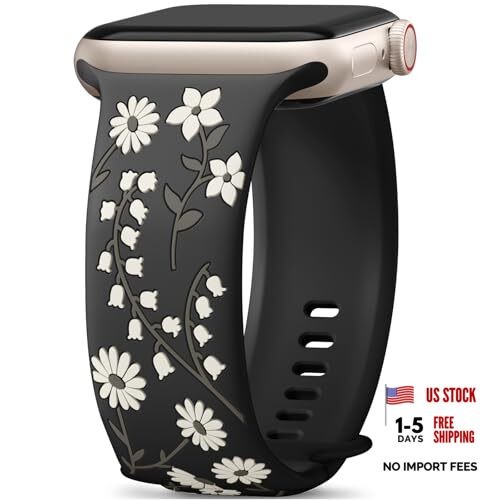 Floral Engraved Band Compatible with 38mm/40mm/41mm/(42mm-Series 11 10) Black