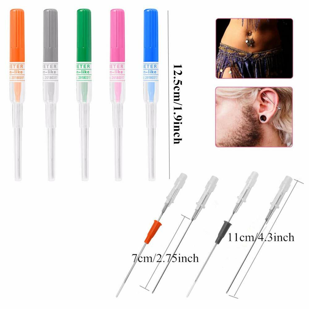 10Pcs 12/14/16/18/20G Surgical Steel Piercing Needles and Gloves Navel Nose Lip