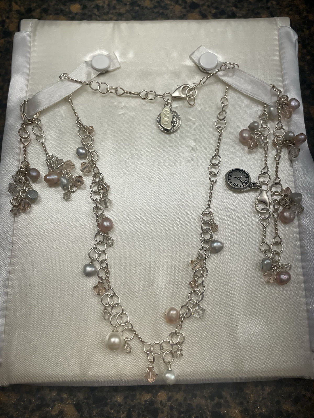New Chic Sage Sterling Silver 925 Pearl Crystal Necklace Earring Bracket Set