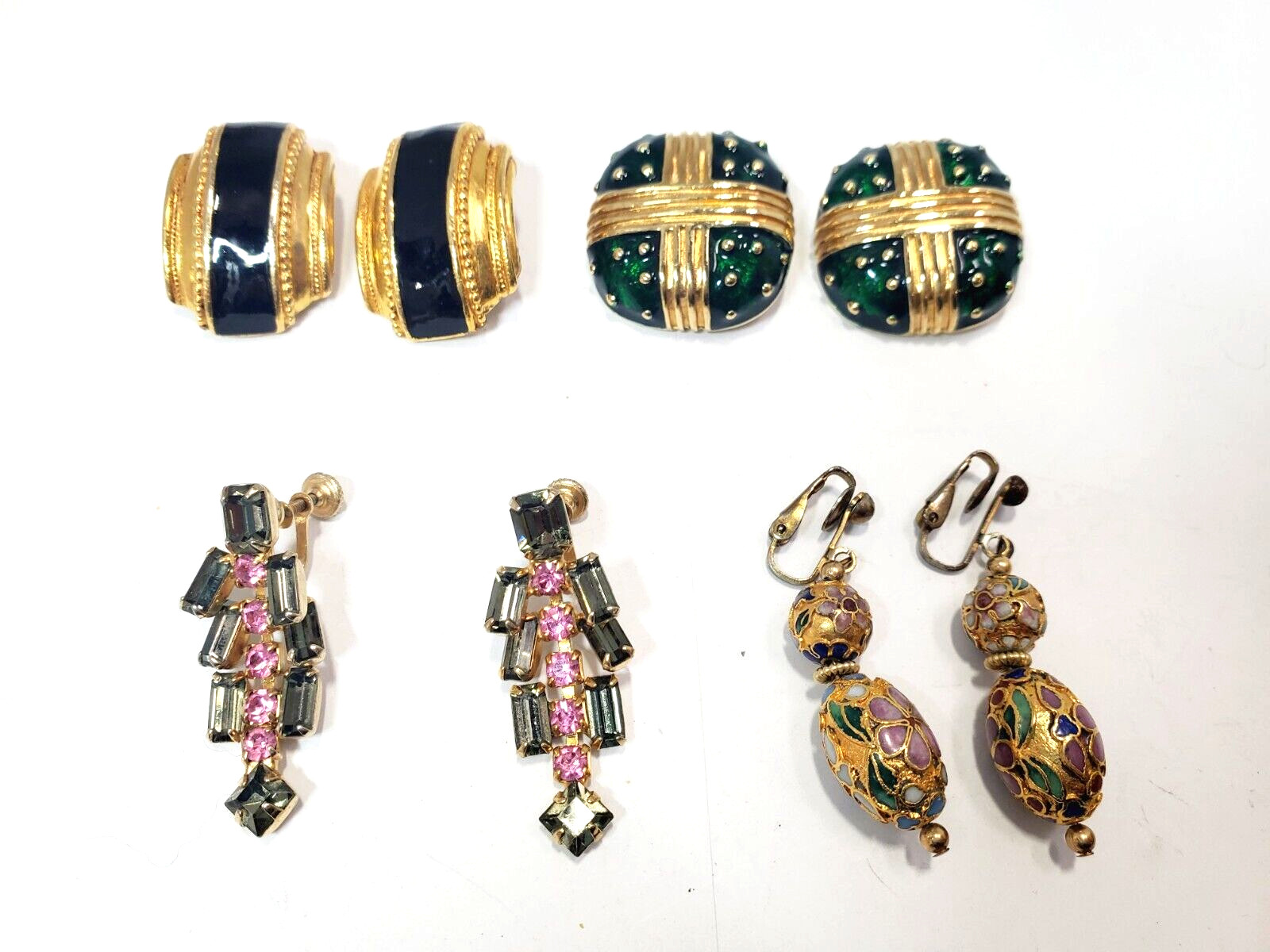 Set of 4 Vintage Gold Tone Clip-On & Screw-Back Earrings