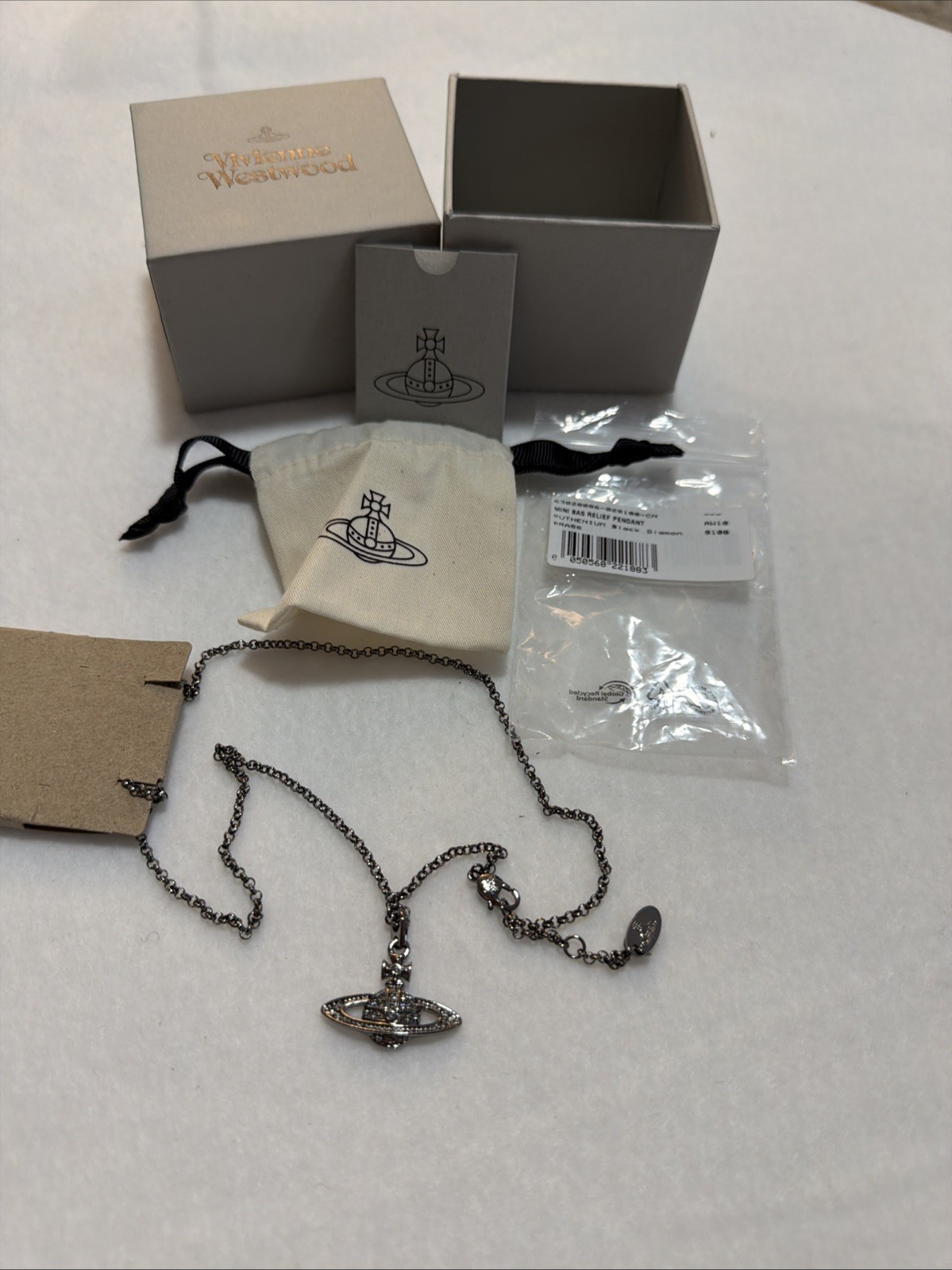 Vivienne Westwood Mini BAS RELIEF PENDANT Black Diamond Ruthenium 100% AUTHENTIC