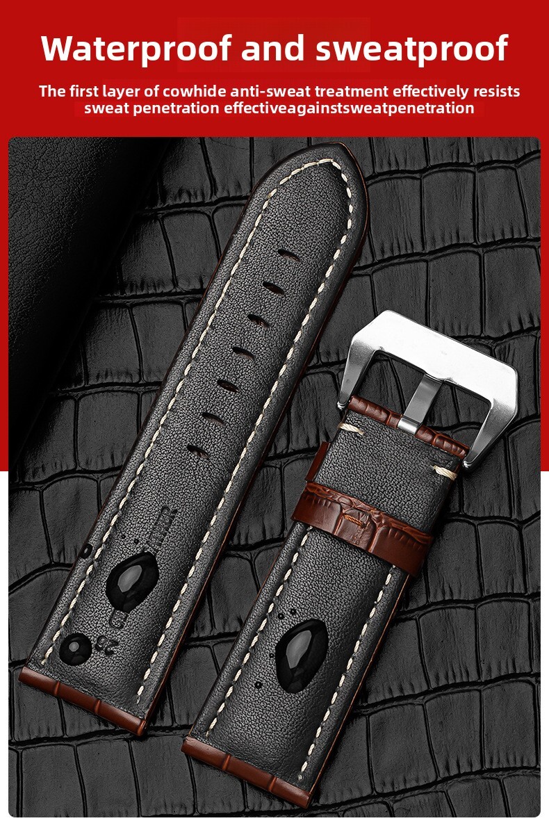 Premium Vintage Rugged Calf Genuine Leather Watch Strap 22 24 26mm for Panerai