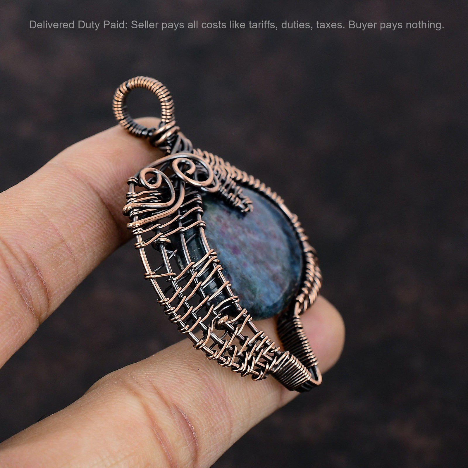 Ruby In Blue Kyanite Gemstone Copper Wire Wrapped Birthday Wife Pendant Jewelry