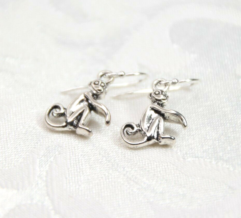 Monkey Charm Earrings 925 sterling silver hooks pewter charms Monkeys Animal