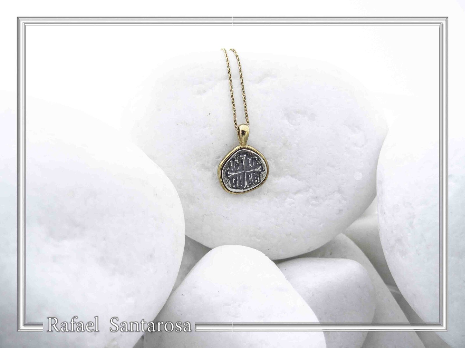 Protection cross coinshape Jesus Christ Wins silver Constantinato talisman charm