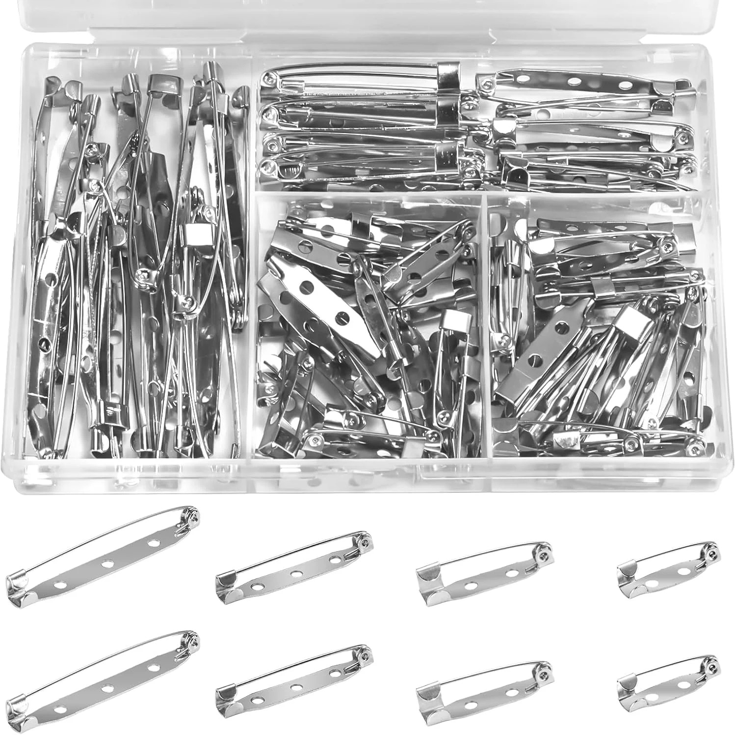 100pcs Brooch Pin Backst – 4 Siezs 0.78 in/1 in/1.4 in/1.77in Silver Bar Pins &