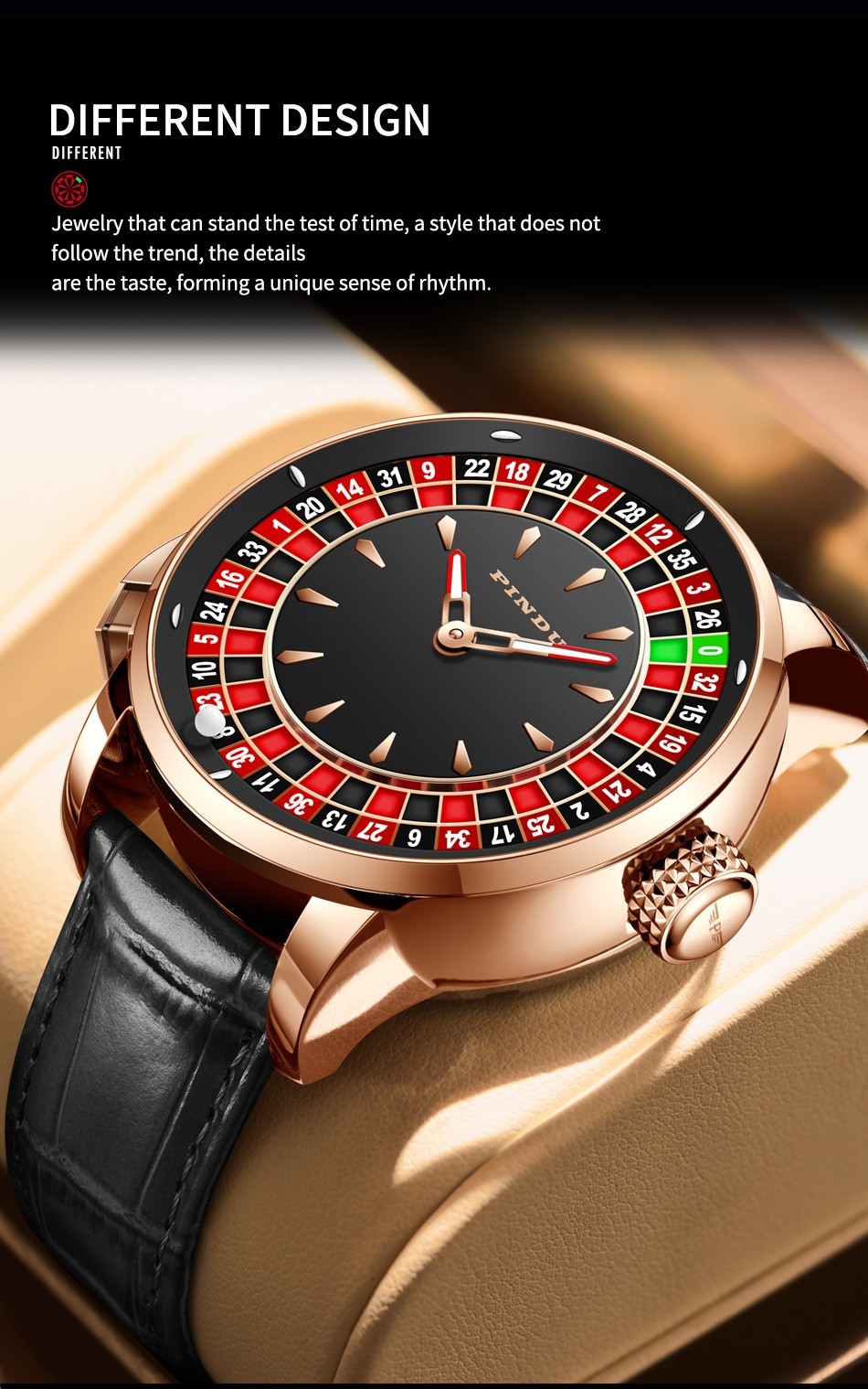 2024 PINDU roulette silver shell black belt button men’s mechanical watch luxury