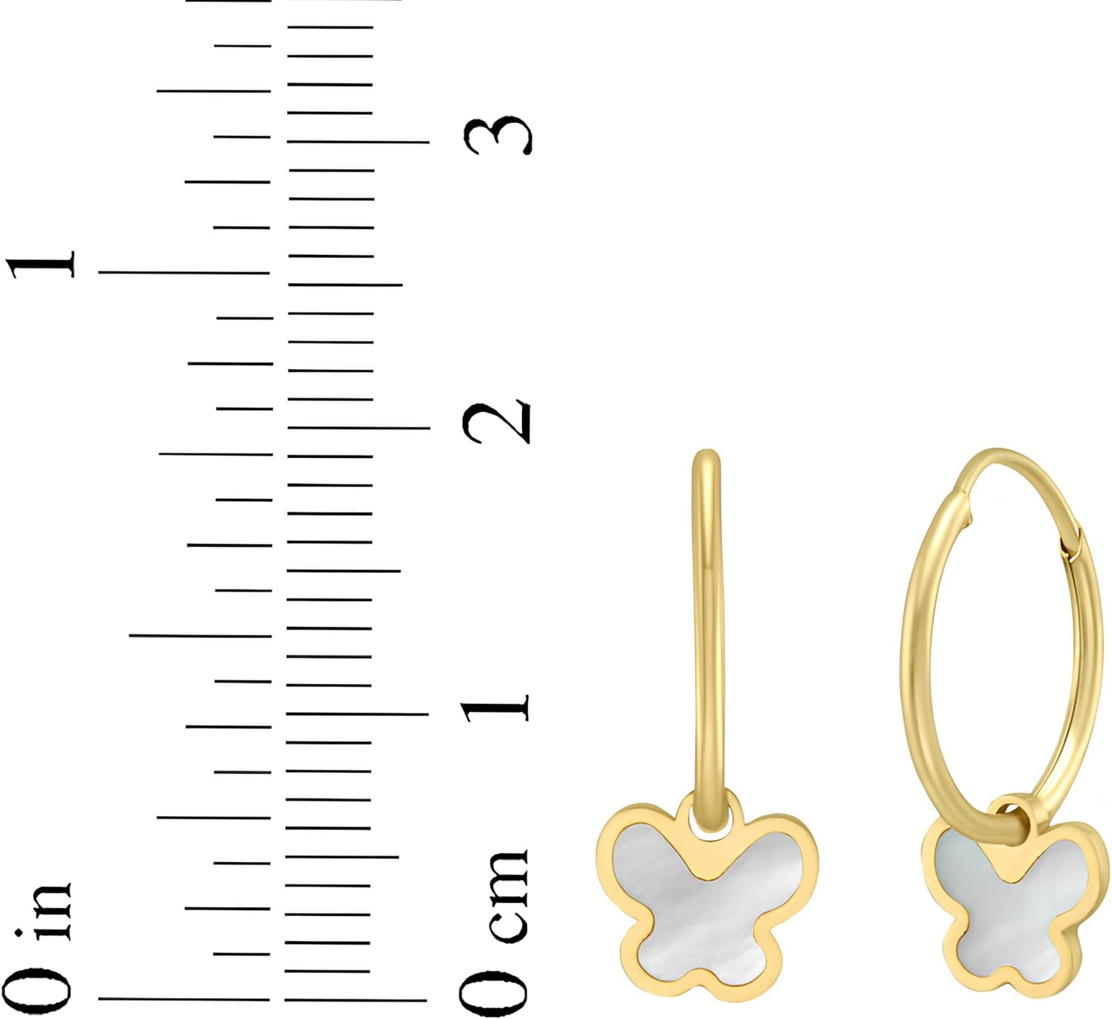 Floreo 14k Yellow Gold 19.2mm Mother of Pearl Dangle Butterfly Huggie Earrings