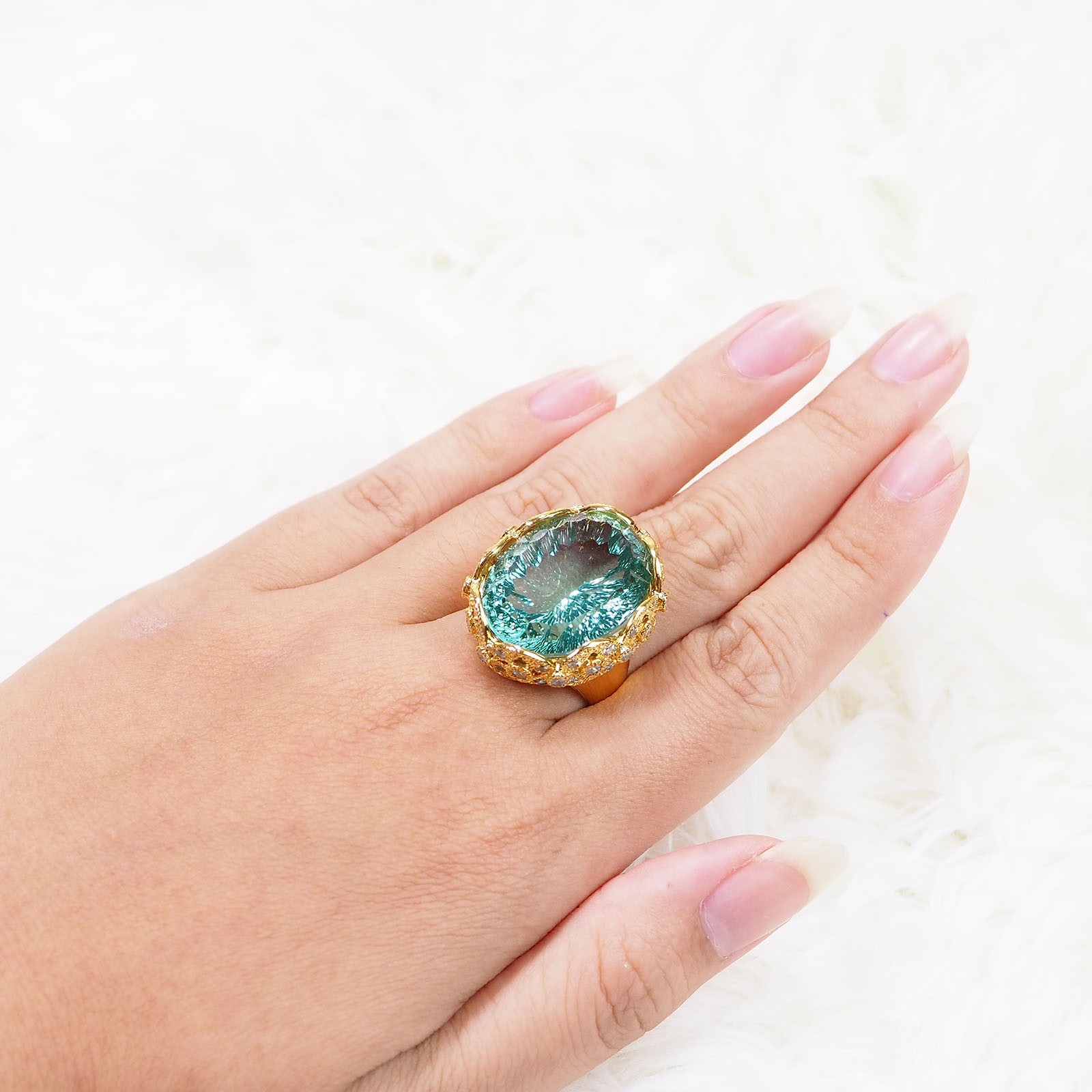 Mint Green Tourmaline Concave 29.95Ct 925 Sterling Silver Rings FREE Resizing