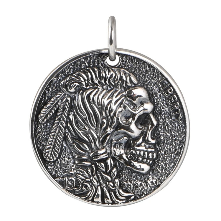 S925 Sterling Silver Indian Skull Headdress with Gold Fish Ball Charm Pendant