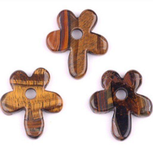 10pcs Natural Tiger Eye Stone Hollow Flower Pendant DIY Jewelry Making 31x35mm