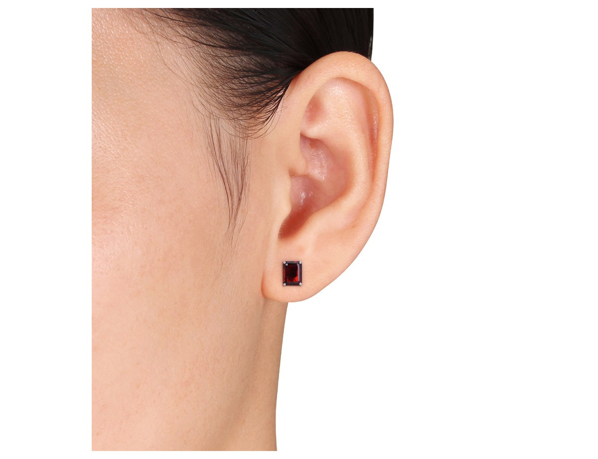 5.20 Carat (ctw) Garnet Emerald-Cut Stud Earrings Sterling Silver