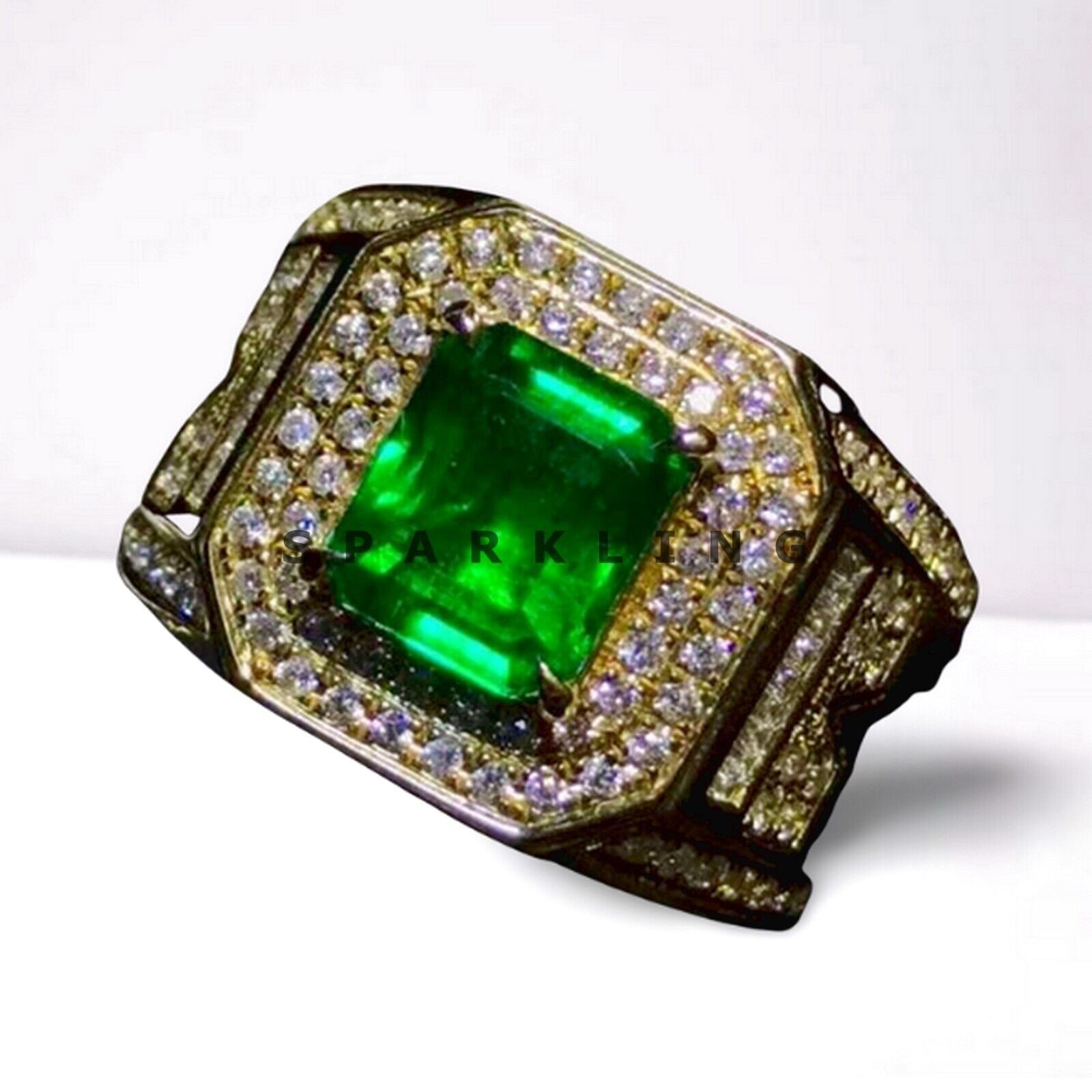 Emerald Octagon Cut With 14k Solid Pure Gold Ring For Men #D456