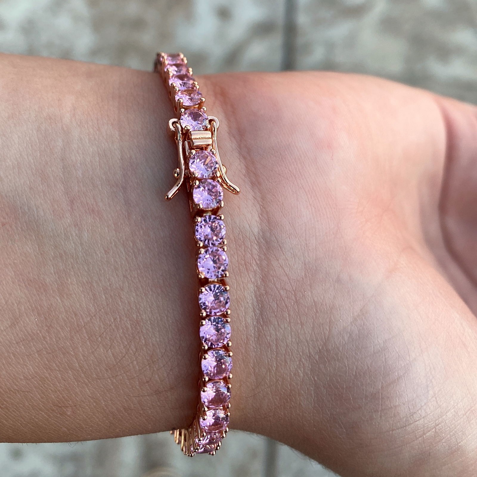 Tennis Bracelet Pink Iced Rose Gold Plated Simulated CZ 4MM Thick 7″ or 8″