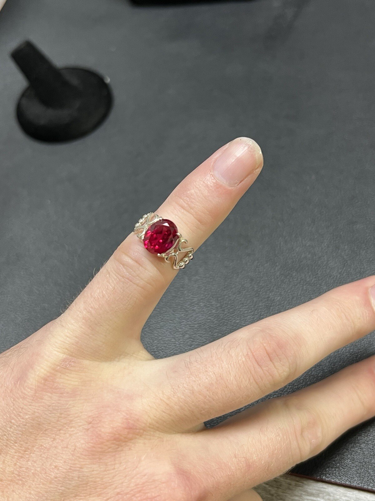 925 Sterling Silver Ruby Red Color Ring 3.2 Grams Size 5