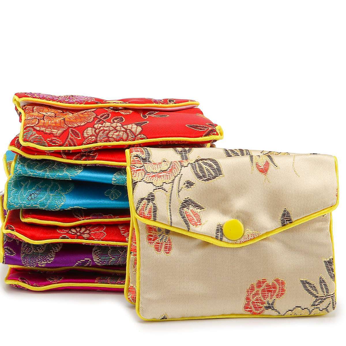 12 Fancy Silk Chinese Jewelry Purse Pouches with Zipper Gift Bag Pouch 3″ x 3.9″