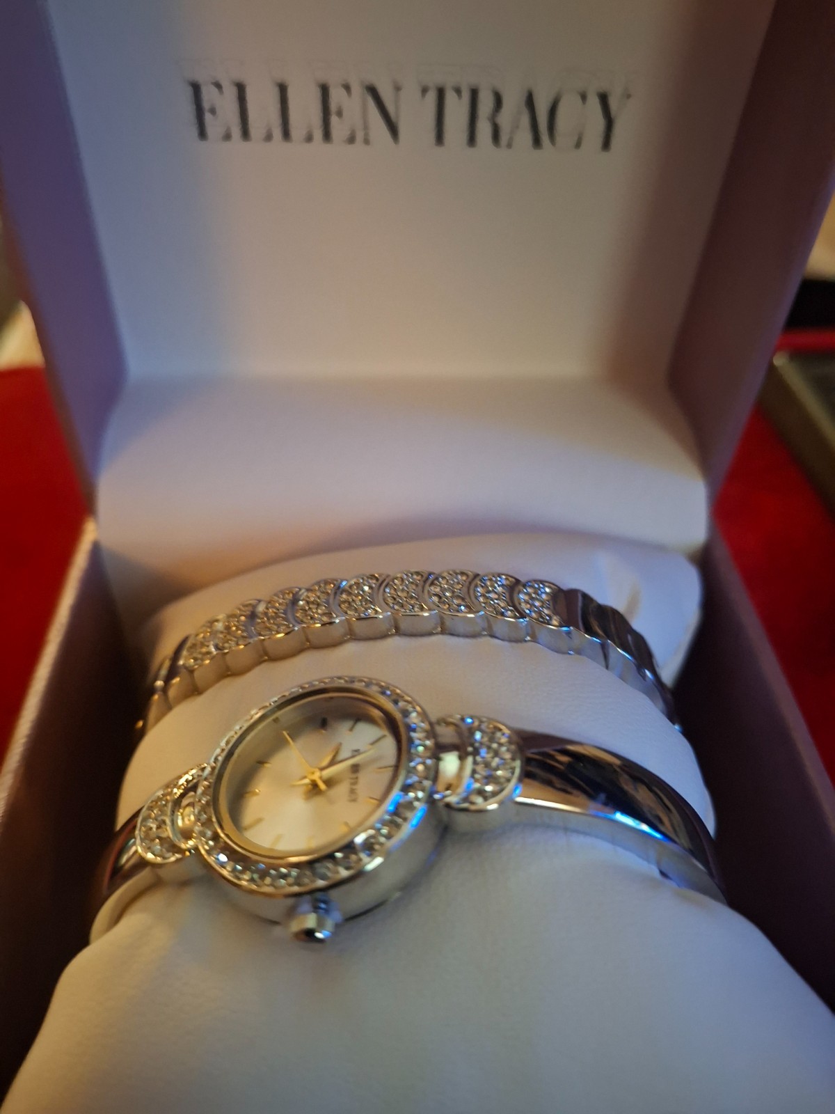ellen Tracy watch and bangle set crystal accents on watch and bangle