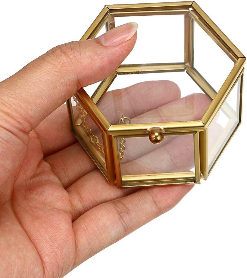 Stylish Vintage Jewelry Box – Gold Glass Keepsake Organizer for Rings & More