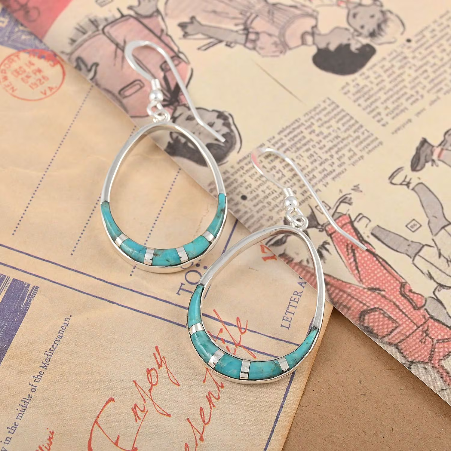 Turquoise Dangle Earrings in Sterling Silver 0.70 ctw