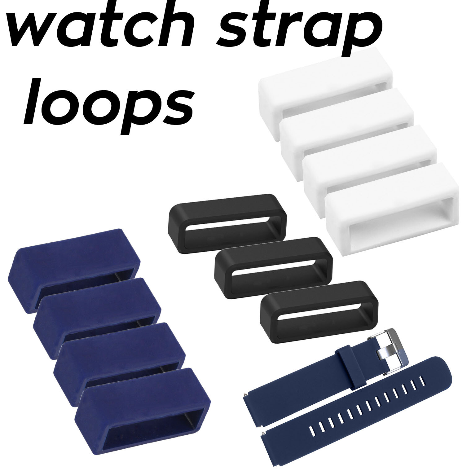 3pcs Silicone Watch Band Ring Loops 12-22mm 24mm-30mm Rubber Strap Clasp Locker