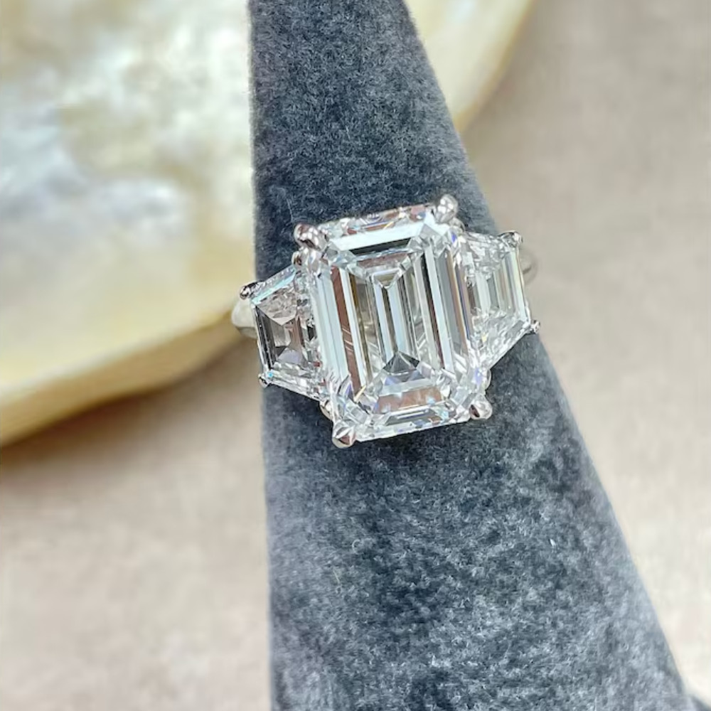 Diamond Ring Engagement Lab Grown Emerald Cut 950 Platinum IGI 6.80 Carat