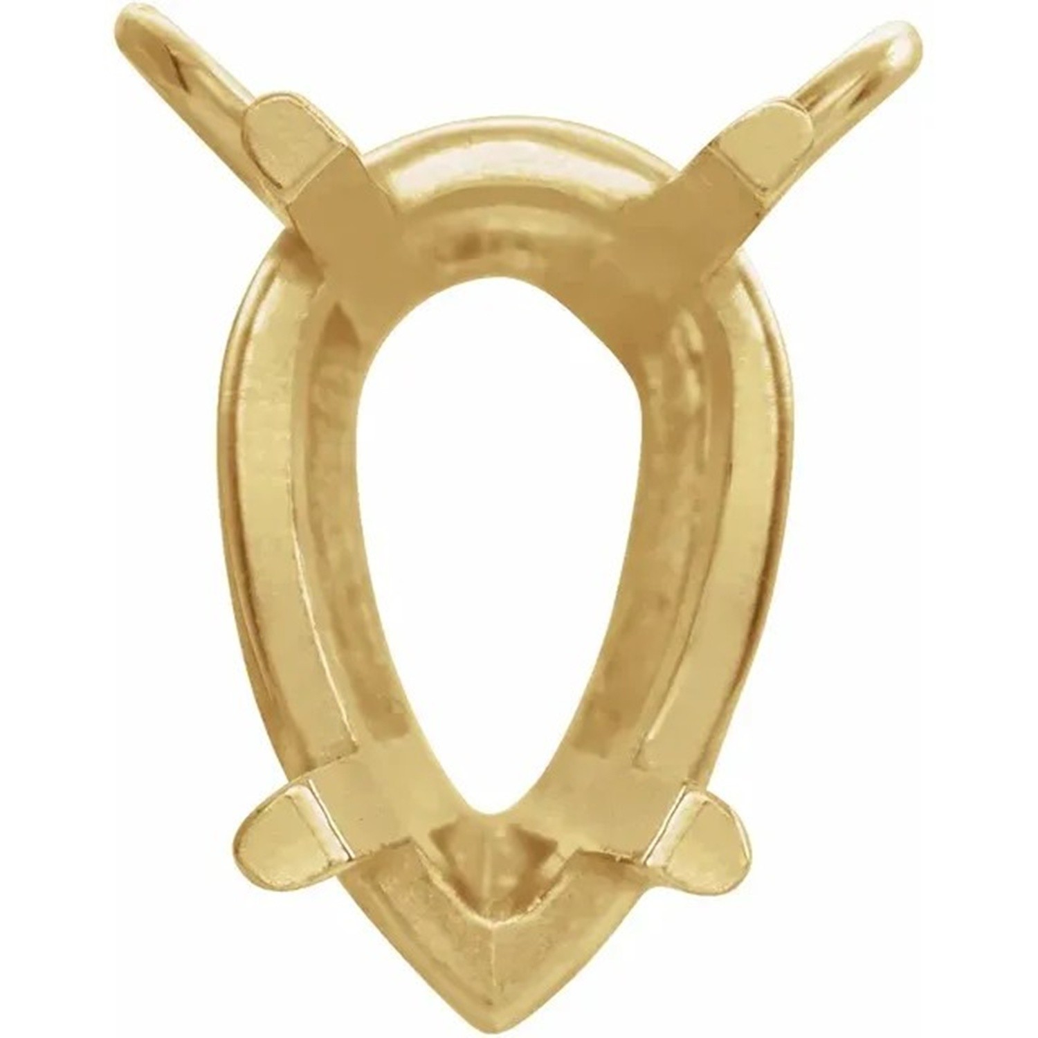 Necklace Center Mounting Solid 14K Yellow Gold Pear Cut 4 Prong Basket Setting