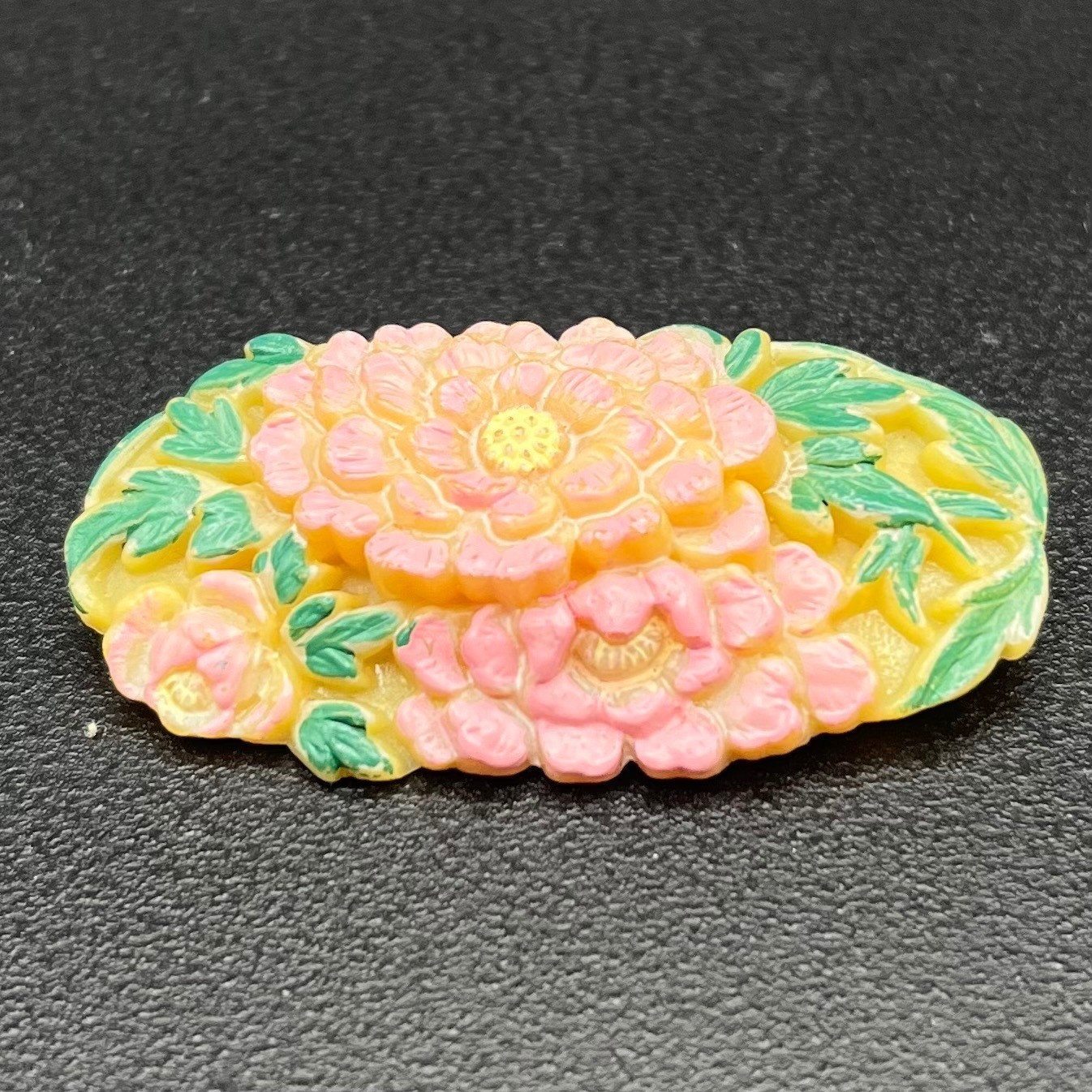 Vintage Pink Celluloid Flower Brooch 1930s 1940s Japanese Floral Pin