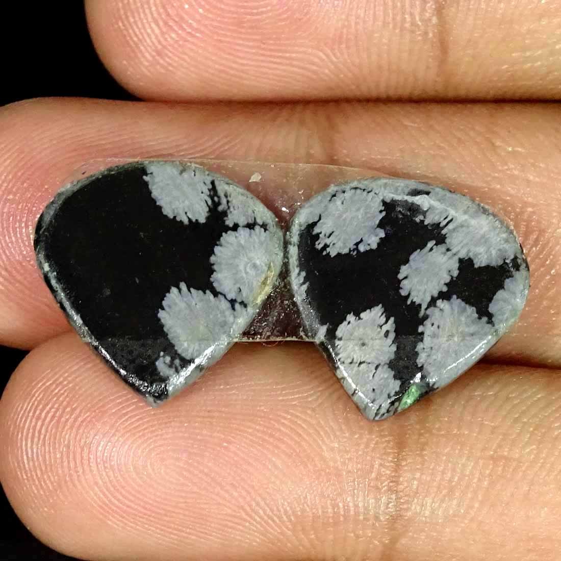 12.30Cts. Natural Snowflake Obsidian Earrings Pair Pear Cabochon Loose Gemstone