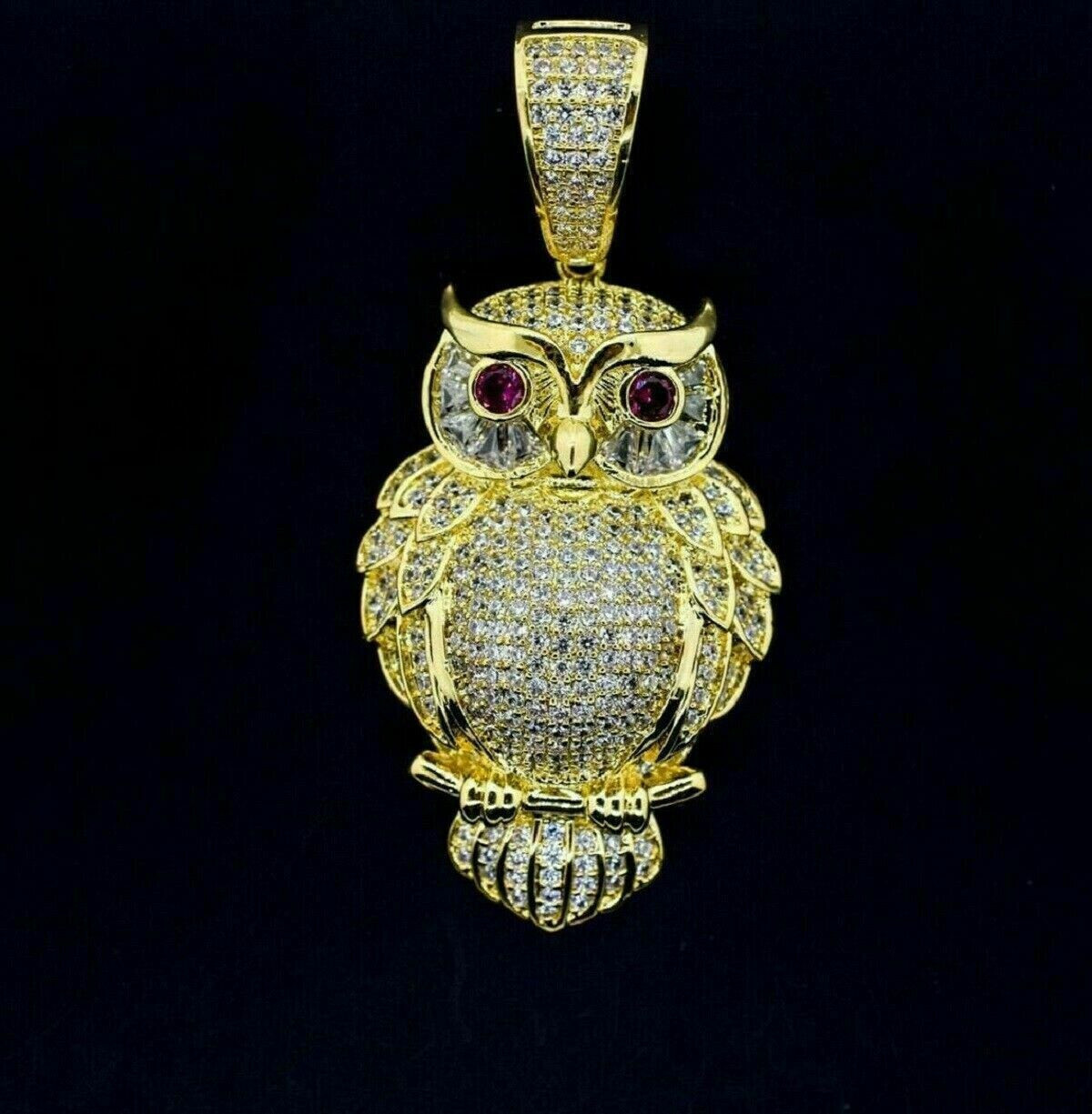 Animal Owl Pendant 4Ct Round Ruby & Diamond Owl Pendant 14K Yellow Gold Over