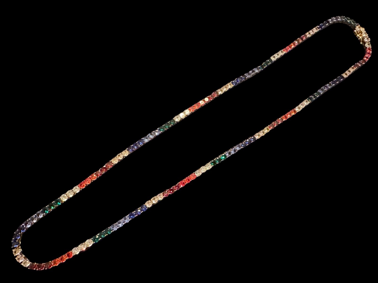 4mm RAINBOW Sapphire 70ctw Lab Sim Diamond Chain Necklace Heavy 40g