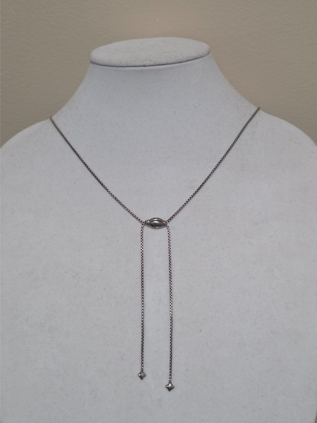David Yurman Sterling Silver Adjustable Box Chain Slider Lariat Necklace
