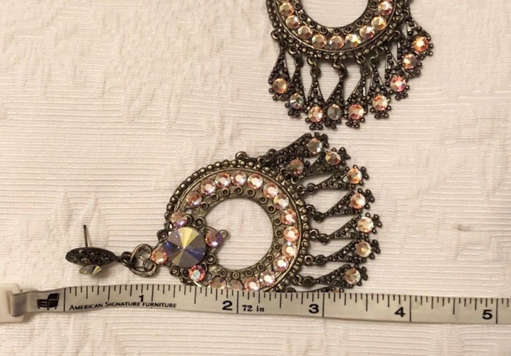 Elo7 Antique Silver Iridescent Rhinestone Tassel Dangling Chandelier Earrings