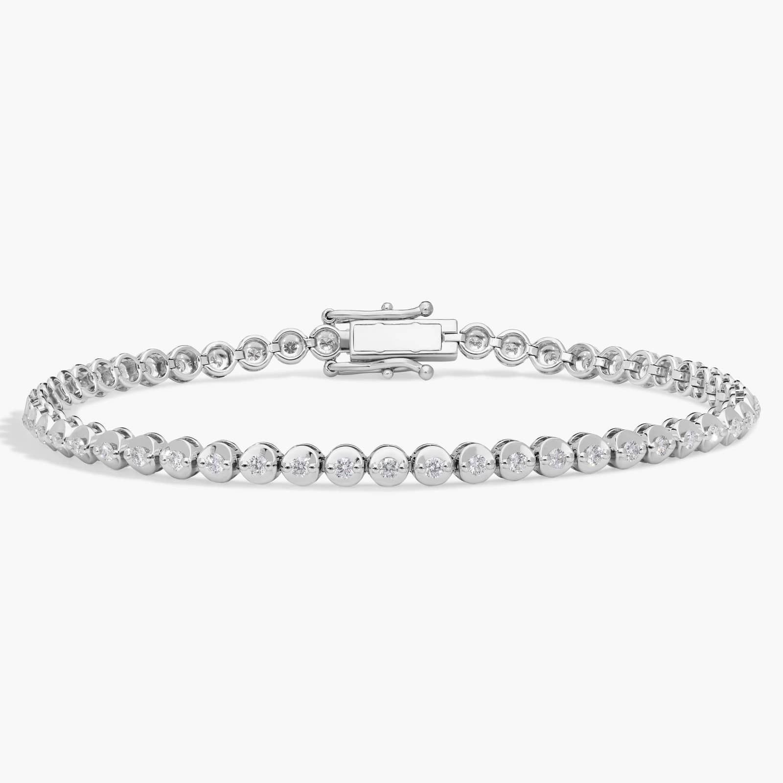 1ct Natural Bezel Diamond Tennis Bracelet, 14K White Gold