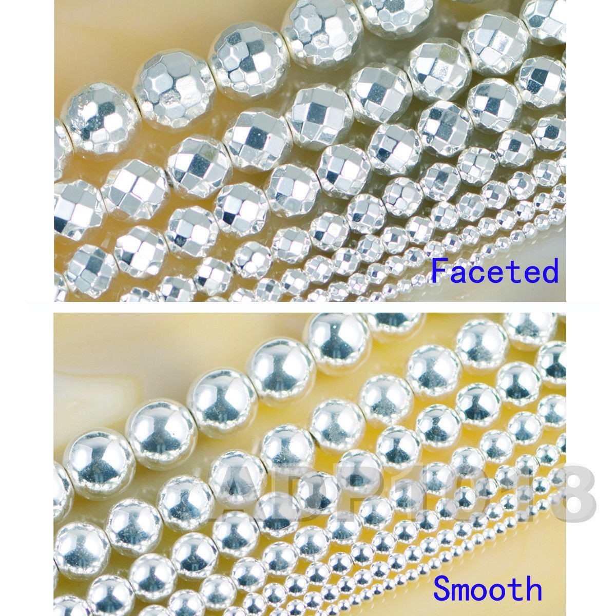 Natural (Smooth & Faceted) Bright Silver Hematite Round Beads 16” 2mm -12mm