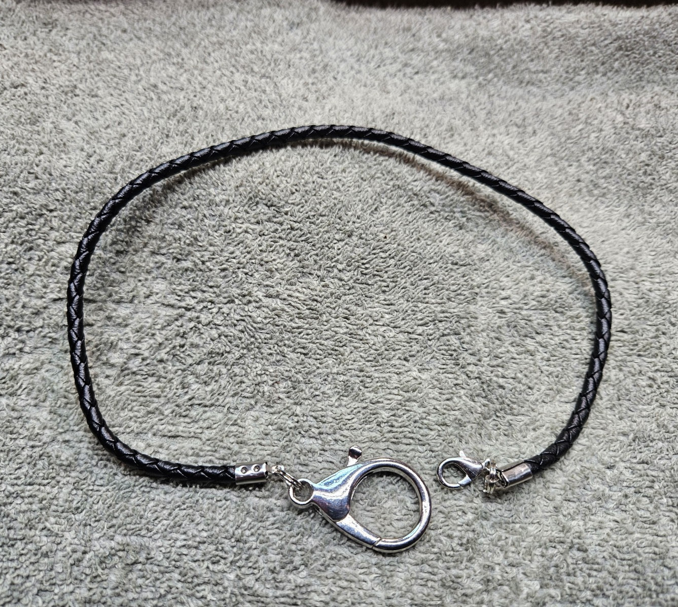 Braided Black Vinyl Pocket Watch Cord w/ Lobster Clasp & Spring Ring