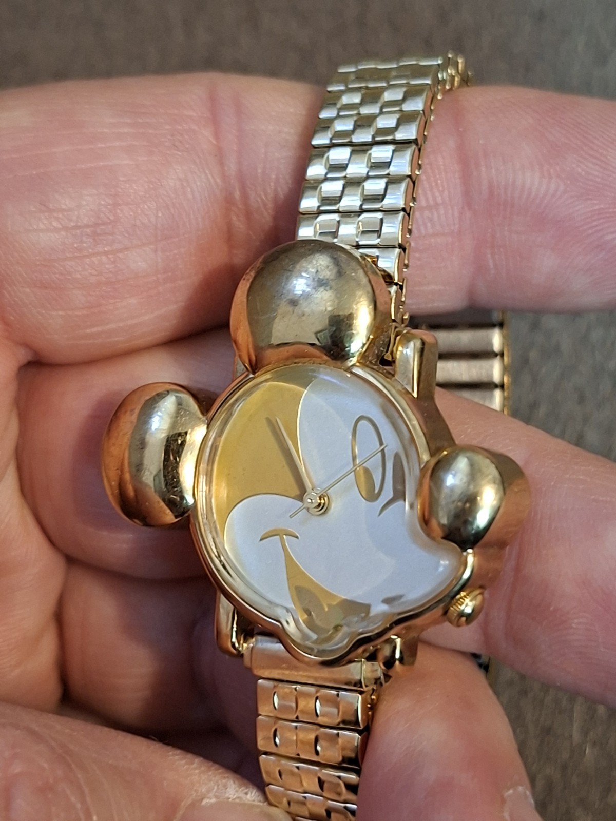 Vintage Disney Mickey Mouse MU0729 Gold Tone Quartz Watch SII Japan Runs