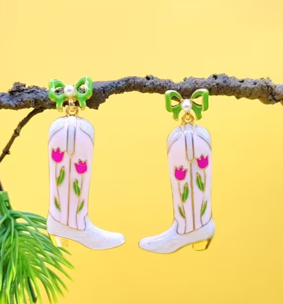 New 18K Gold Plated Zinc Alloy Western Cowboy Boot Earrings