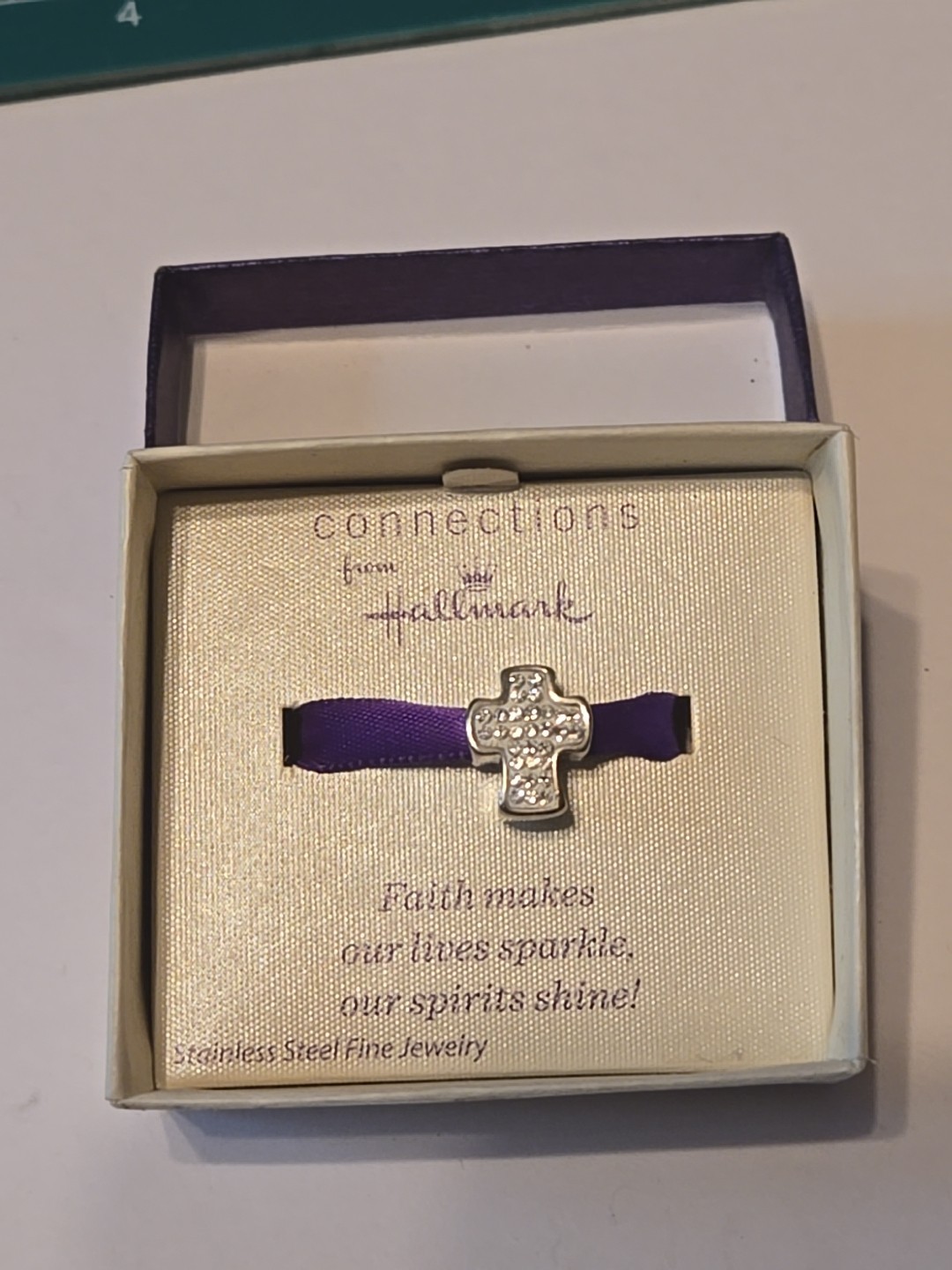 Connections from Hallmark Stainless Steel Clear Rhinestone Pave Cross Charm NIB