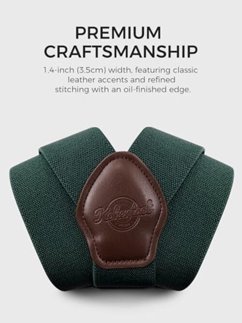 Suspenders for Men with Clip & 6 Buttons 1.4in Y-Shape Stainless Dark Green