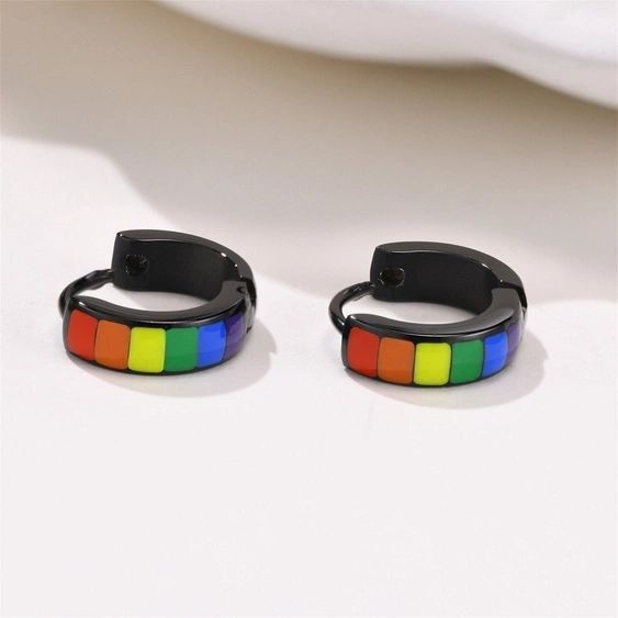 Black Rainbow Hoop Earrings in Stainless Steel by Perimade & Co