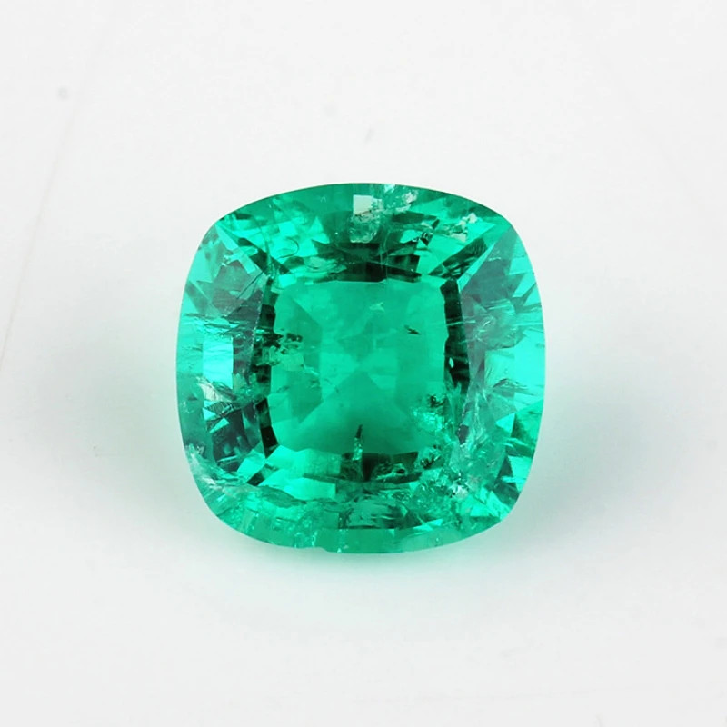 AGL Lab Grown Cushion Colombian Emerald Stone with Inclusions for Jewelry Making