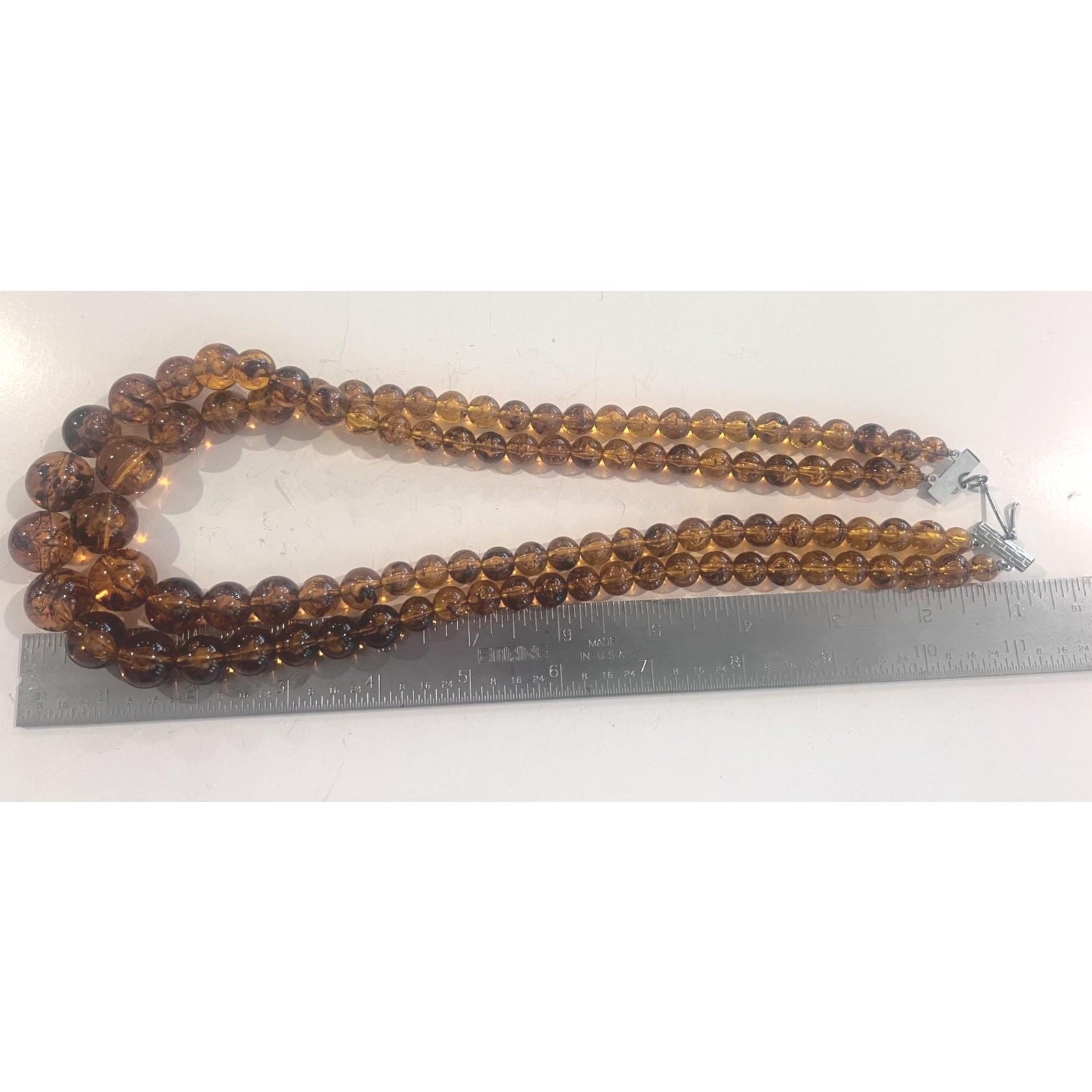 Vintage Baltic Amber Double Strand Necklace Cognac Amber Bead Statement 97g 21in