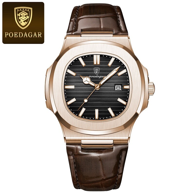 POEDAGAR Luxury Analog Men’s Watch Waterproof Luminous Leather Quartz Wristwatch