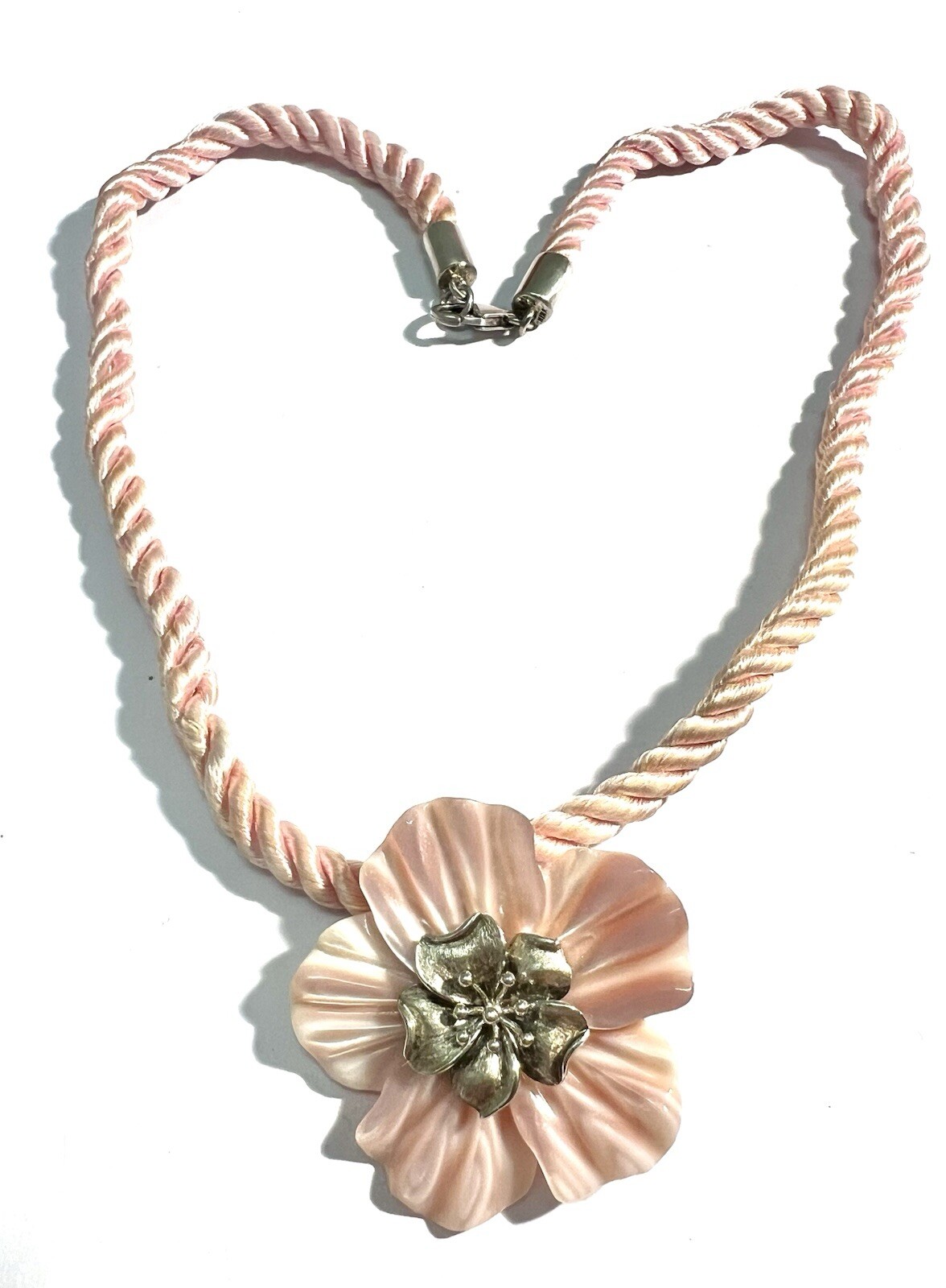 WK Whitney Kelly 925 Silver Pink MoP Pendant &pink Cord Necklace,46cm, SV13