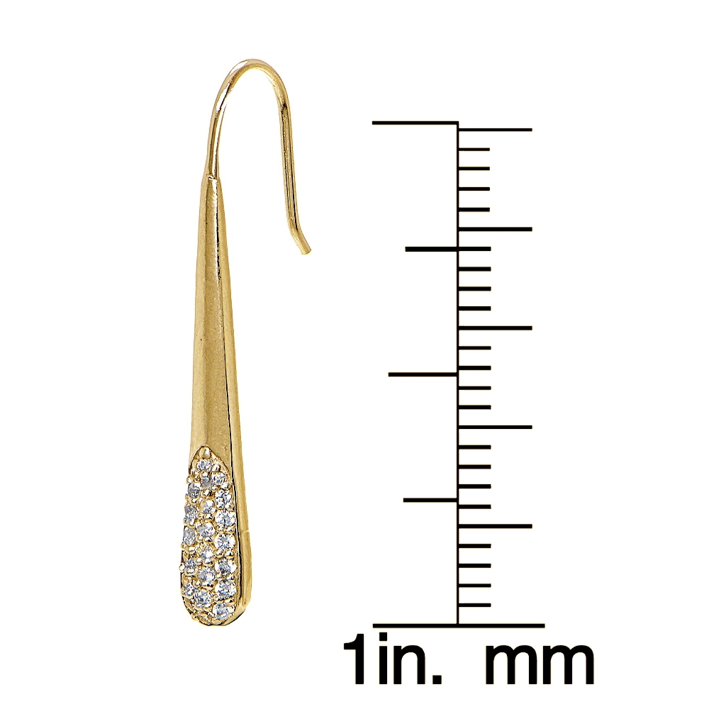 Yellow Gold Flashed Sterling Silver CZ Elongated Teardrop Hook Drop Earrings