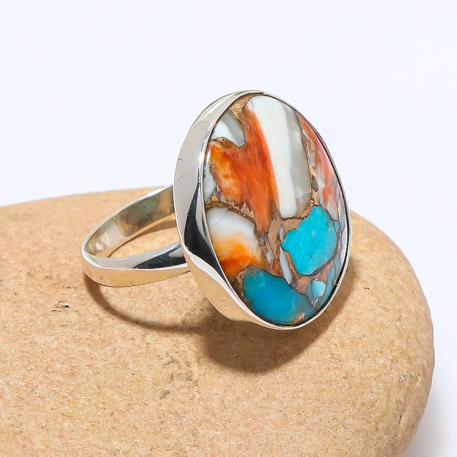 Spiny Oyster Turquoise Gemstone 925 Silver Handmade Statement Ring Jewelry